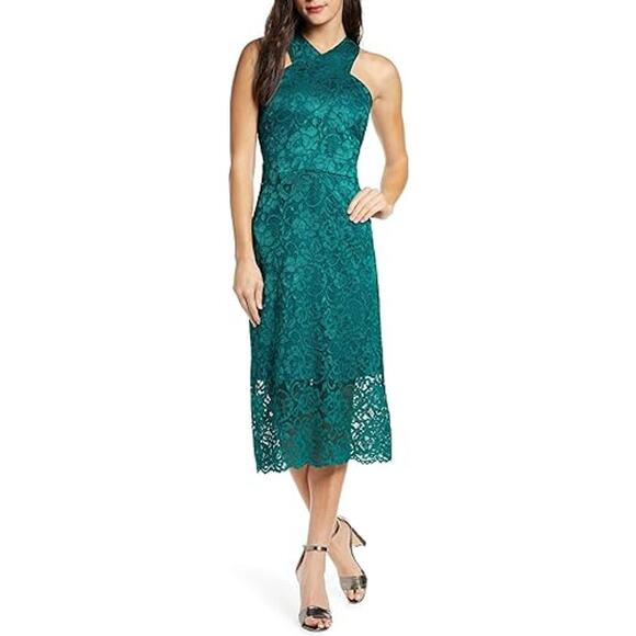 Sam Edelman Womens Lace Sheath Dress 6 Teal Green Midi Sleeveless NWT - Picture 1 of 13